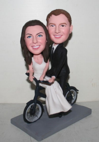 Custom Cake Toppers Figurines Ridding On Bicycle
