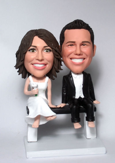 Custom Cake Toppers Figurines Couple sitting on bench