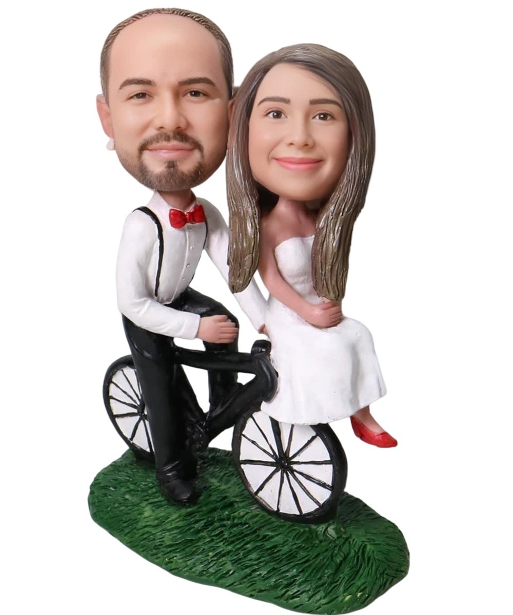 Custom Unique Custom Wedding Toppers Sweet Couple Ridding Bicycle