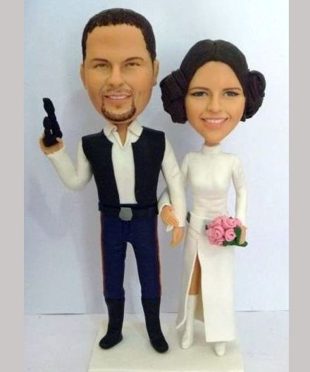 Custom cake toppers Han Solo and Princess Leia