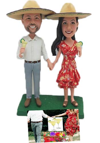 Personalized wedding cake topper with mexican hat and cocktail