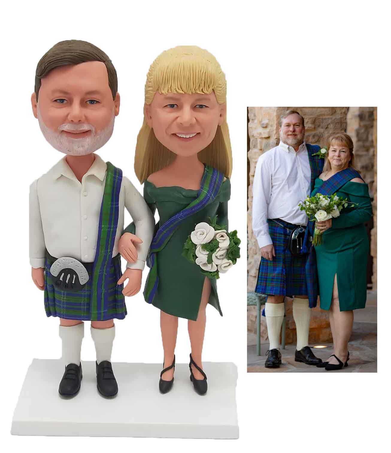 Custom wedding cake topper couple in kilt