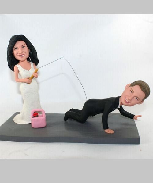 Bride fishing groom funny cake topper