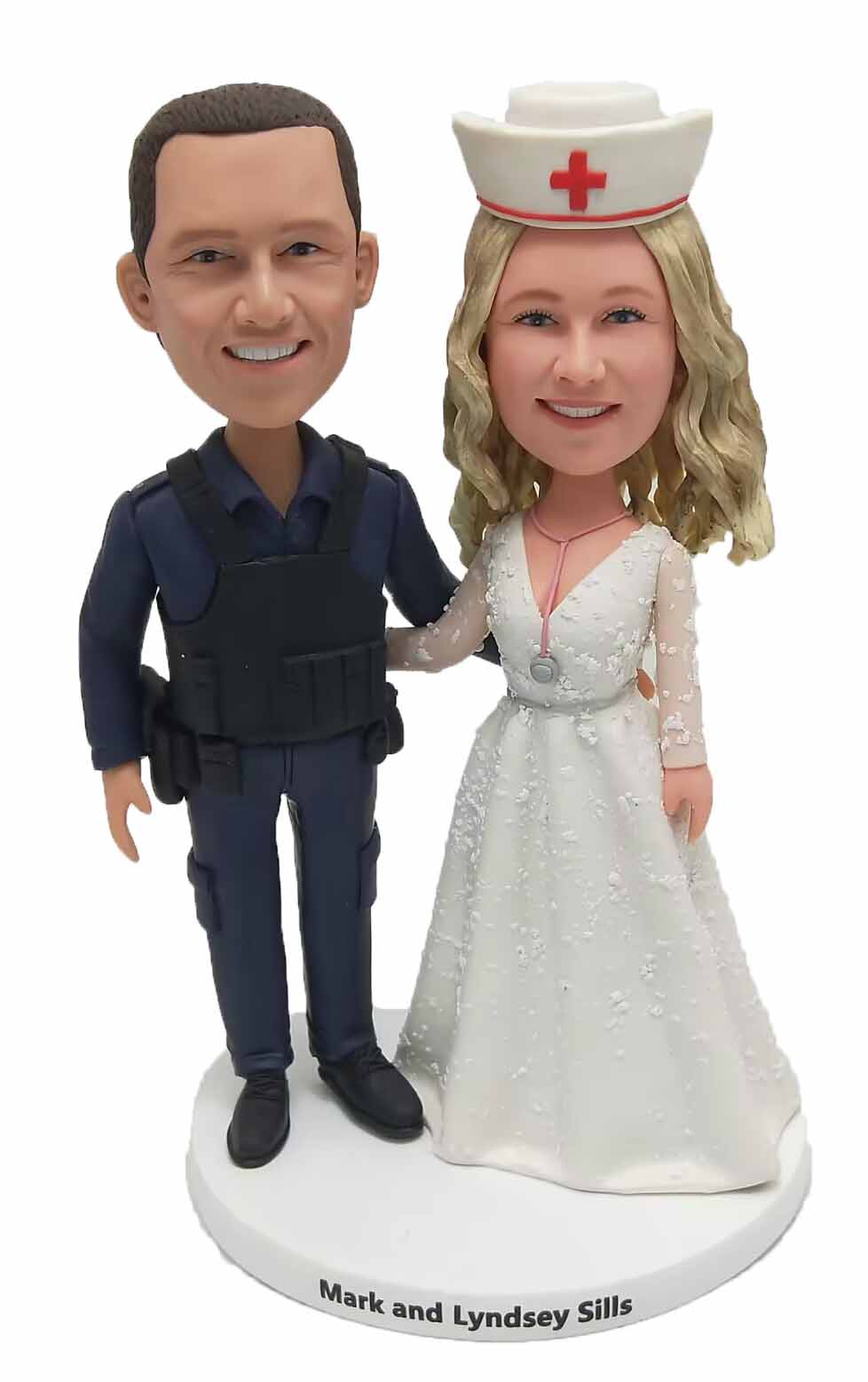 Personalized wedding cake toppers Policeman groom Nurse bride