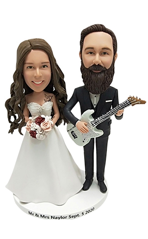 Personalized wedding cake topper groom playing guitar