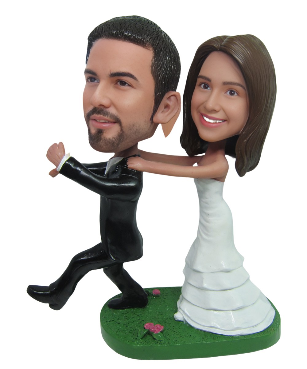 Funny Cusotm Wedding Cake Toppers Groom Running Away