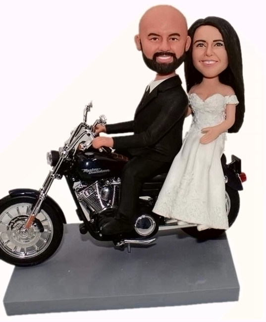 Custom wedding cake topper on Harley Davidson motorbike