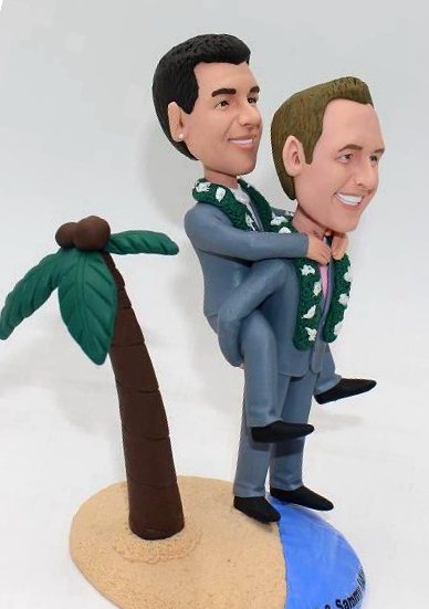 Beach gay wedding cake topper with palm tree