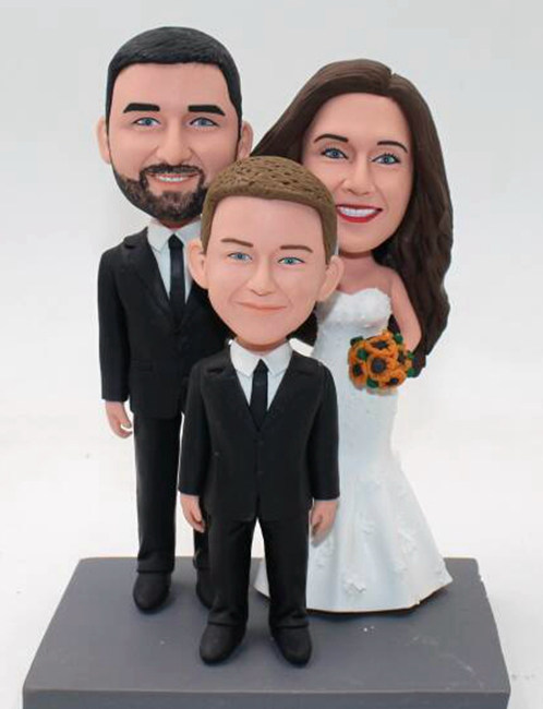 Custom cake topper wedding figurines with kid
