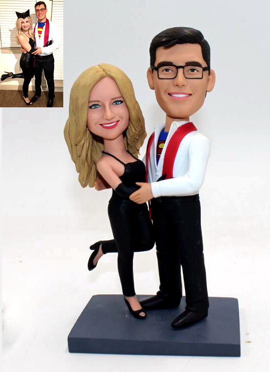 Super dad super boss couple cake topper figurines