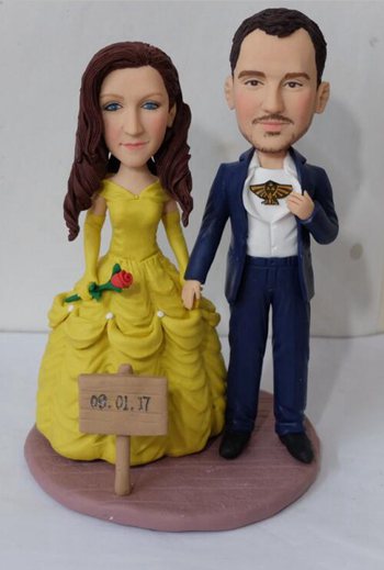 Custom Wedding cake topper with bride like Belle in beauty and the beast
