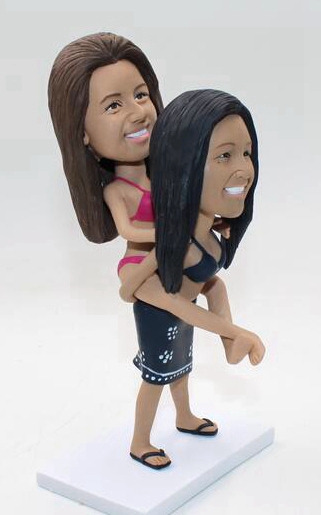 Custom Custom Beach lesbian couple figurines in piggy back stance