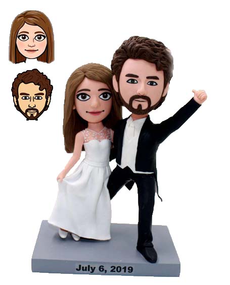 Custom wedding cake topper made from cartoon faces