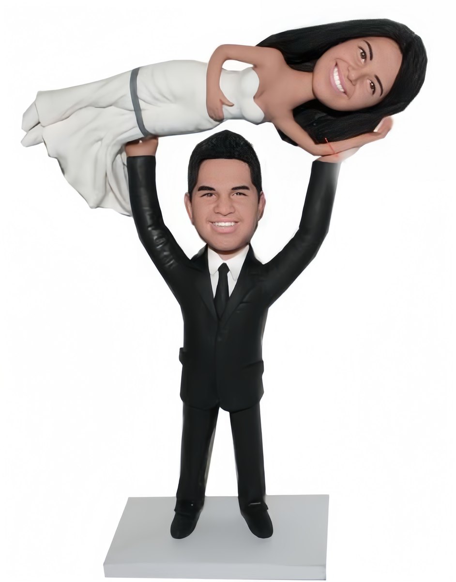 Custom cake topper wedding figurines groom lifting bride