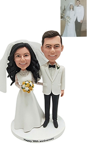 Custom anniversary wedding cake topper from old photo
