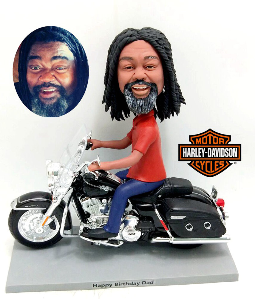 Custom cake topper driving Harley Davison motor bike toppers dad [B8039]- $128.00 - Custom Wedding Cake Toppers