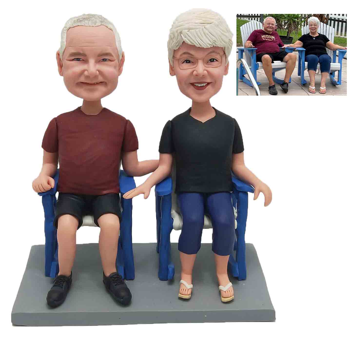 Custom cake topper couple sitting on chair