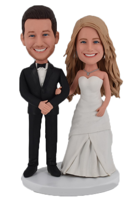 Custom wedding cake topper figurines bride groom arm in arm
