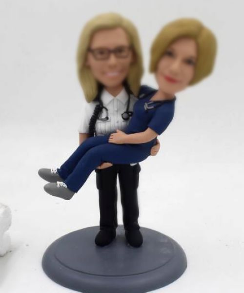 Custom 2 brides cake topper-Nurse & Paramedic bride