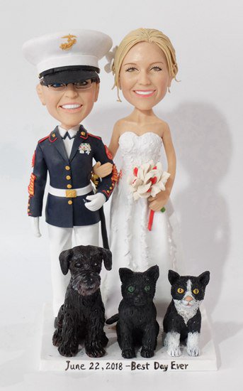 Custom female couple cake topper in USMC uniform