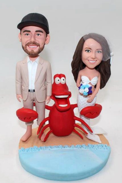 Personalized mermaid cake topper with huge crab