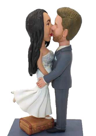 Custom wedding cake topper short bride kissing groom