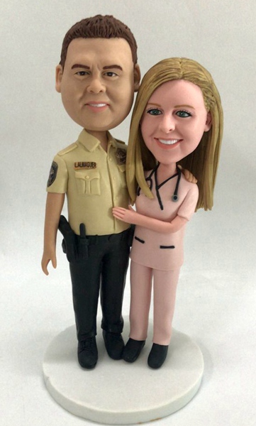 Custom Wedding cake topper Deputy Sheriff groom and nurse bride
