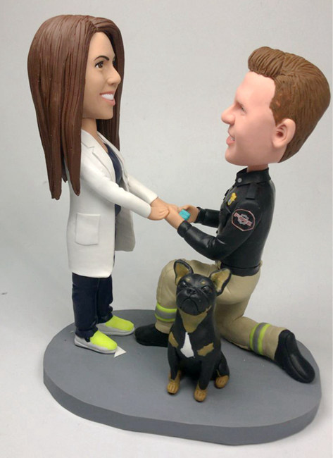 Custom Custom cake topper fireman proposed to doctor