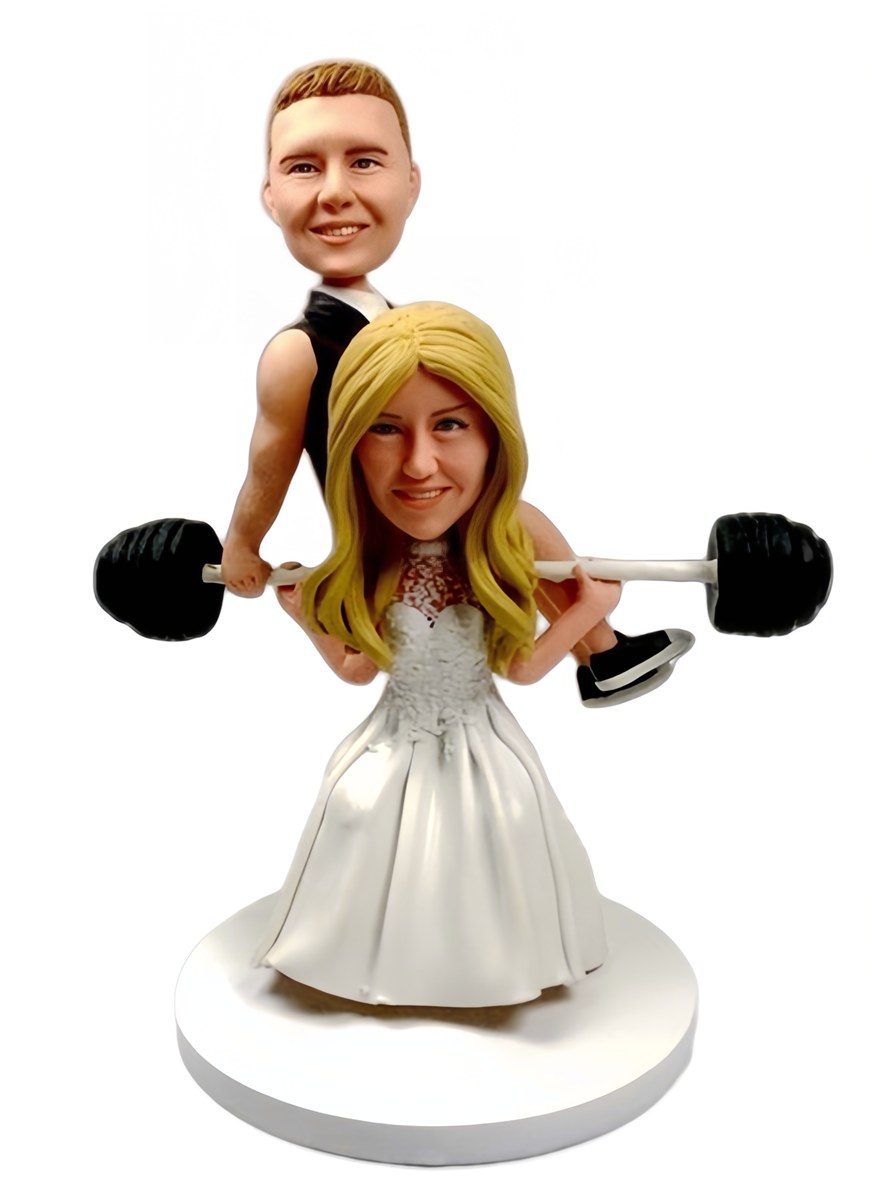 Personalized wedding cake topper funny groom sit on barbell