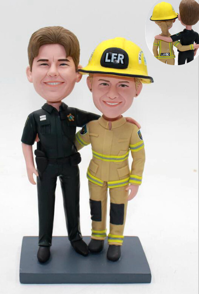 Wedding cake topper policeman and fireman