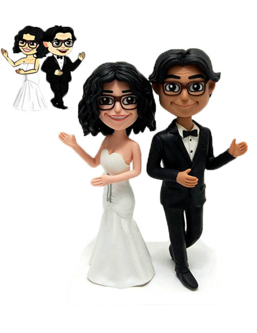 Personalized wedding cake topper with cartoon faces