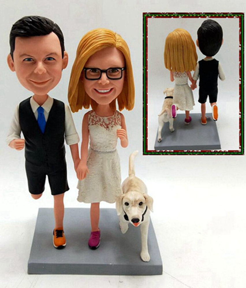 Personalized wedding cake toppers running couple