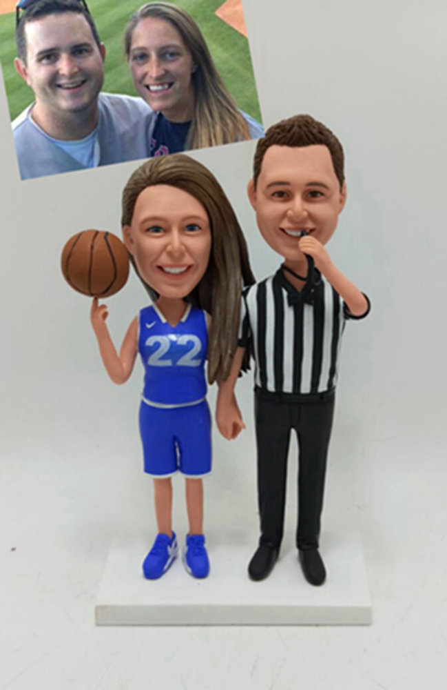 Personalized Wedding Cake Topper Basketball Player and Referee