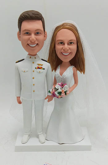 Custom Wedding Cake Toppers with Naval Officer Groom
