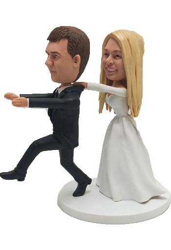 Custom Funny Wedding Cake Toppers Groom Running Away