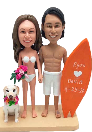 Personalized Wedding Cake Toppers Surfboard On Beach