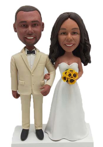 Personalized Cake Topper Bride holding Sun Flowers