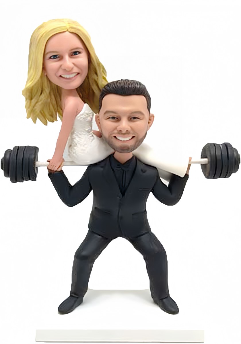 Custom wedding cake toppers Weightlifting bride sit on barbell