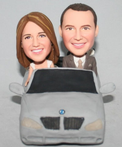Custom Couple in Car Wedding Cake Toppers