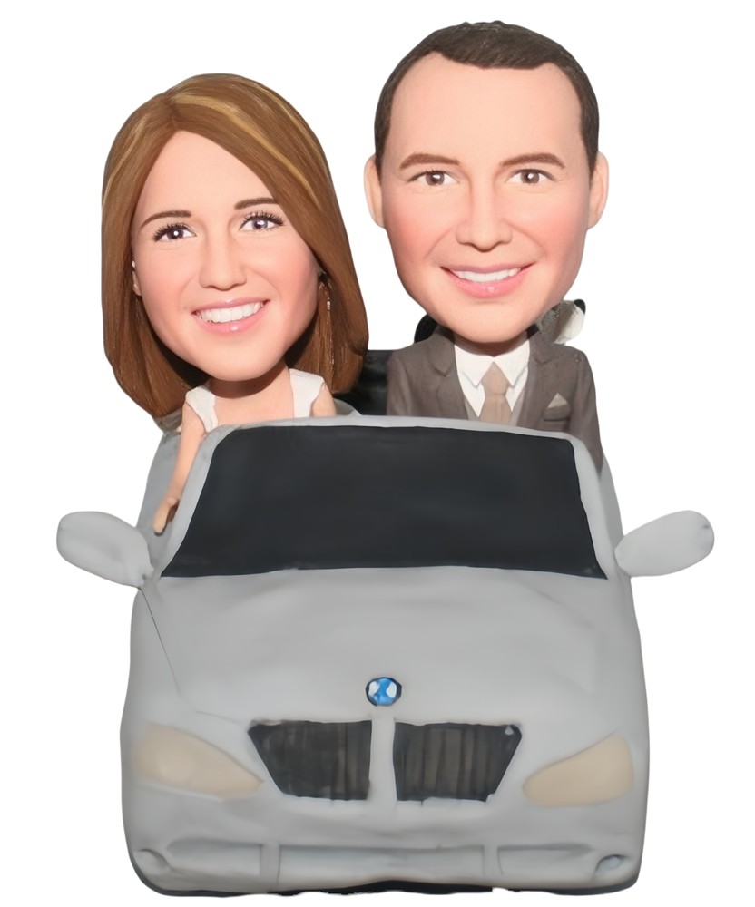 Custom Wedding Cake Toppers Figurines Couple in Car