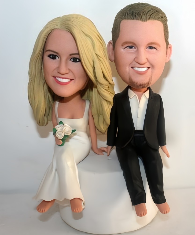 Custom Cake Toppers Bride Groom Sitting on the cake