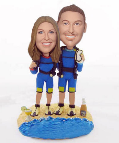 Diving couple wedding cake topper