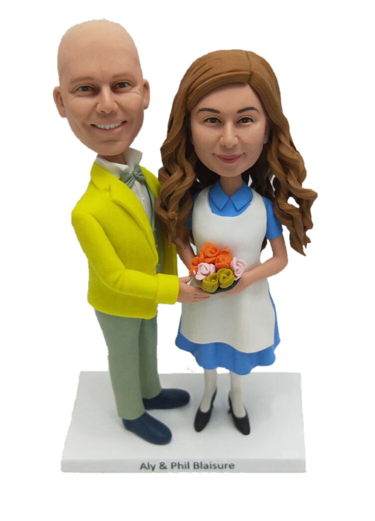 Custom wedding cake toppers Alice bride & Mad Hatter groom cake topper